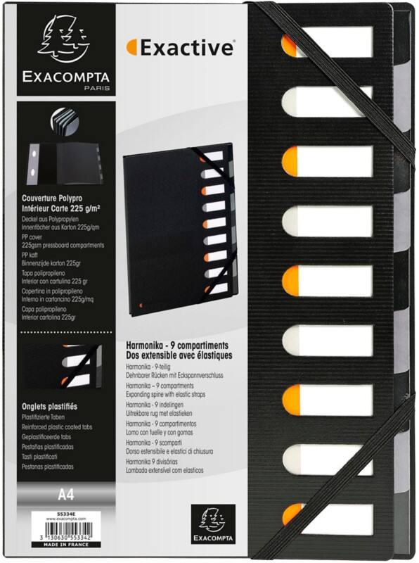 Exacompta Sorteermap HARMONIKA® Exactive® A4 Zwart 88,8% recycled polypropyleen 9 tabs 24 x 1,5 x 32 cm