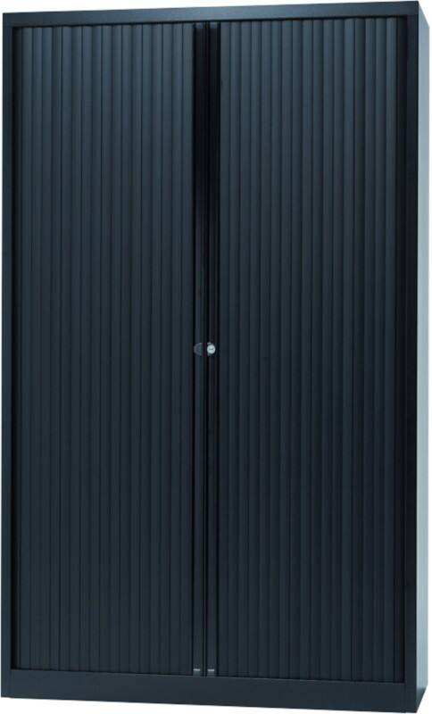 Bisley Hoog Roldeurkast Kunststof, staal 4 Planken Afsluitbaar 1.200 x 430 x 1.980 mm Zwart