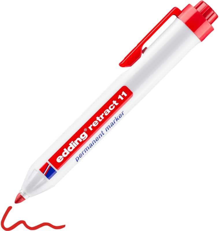 Marqueur permanent Retract 11 edding Moyen Ogive 3 mm Rouge Rechargeable Résistant à l'eau
