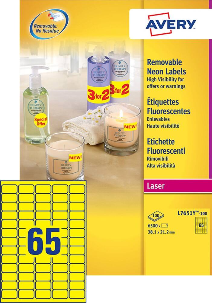 Mini-étiquettes Avery Jaune fluo 38,1 x 21,2 mm 100 Feuilles