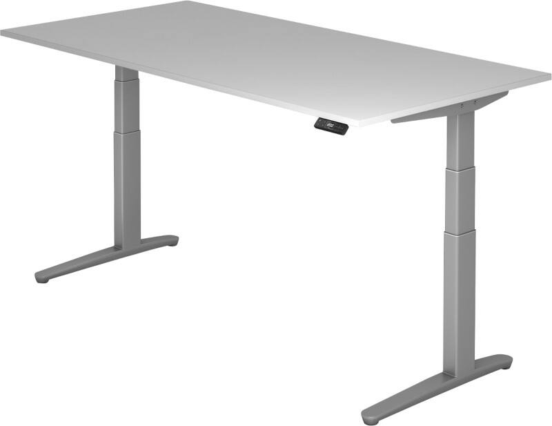 Bureau assis-debout Hammerbacher XBHM VXBHM Hauteur ajustable électriquement Rectangulaire Gris C-Pied 2000 (L) x 1000 (P) x 1290 (H) mm Acier, Aggloméré, Aluminium