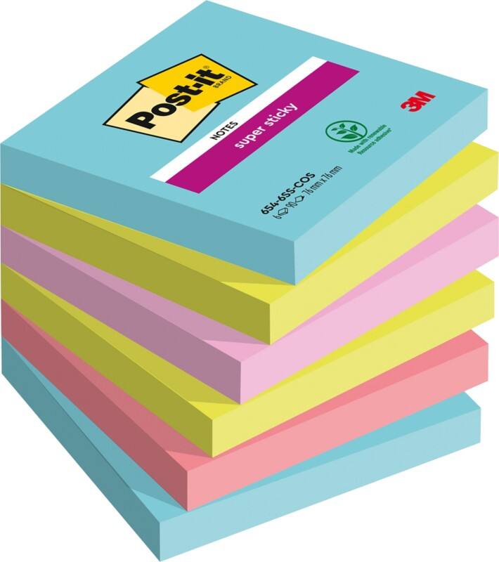 Post-it Cosmic Super Sticky Notes 76 x 76 mm Kleurenassortiment Vierkant Blanco 6 blokken à 90 Vellen