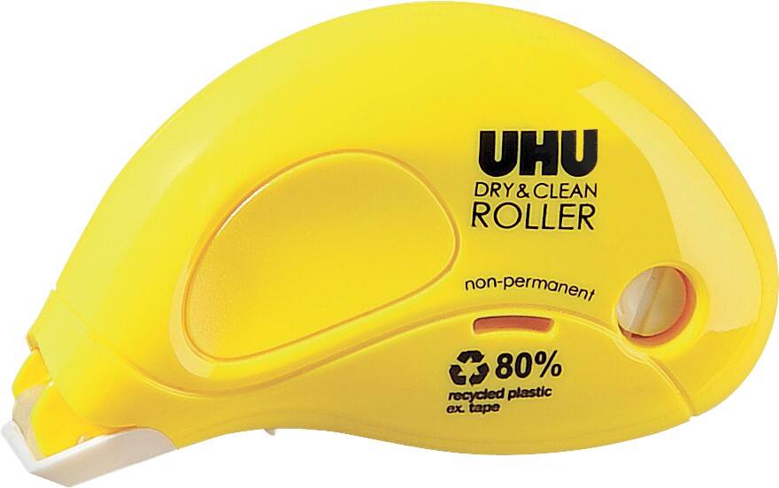 Roller de colle UHU non permanente Dry & Clean 6,5 mm x 8,5 m Jaune
