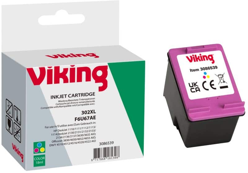 Viking 302XL compatibele HP inktcartridge F6U67AE cyaan, magenta, geel