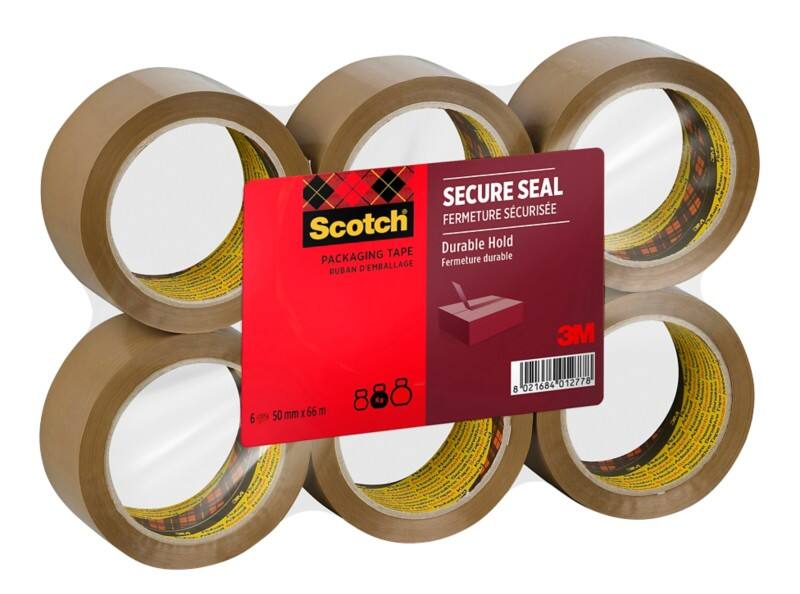Ruban adhésif d'emballage Résistant Scotch Secure Seal Brun 50 mm (l) x 66 m (L) PP (Polypropylène) 56 microns 6 Rouleaux