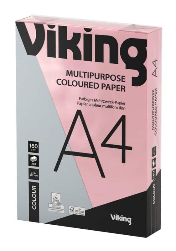 Papier couleur A4 Viking Rose 160 g/m² Lisse 250 Feuilles