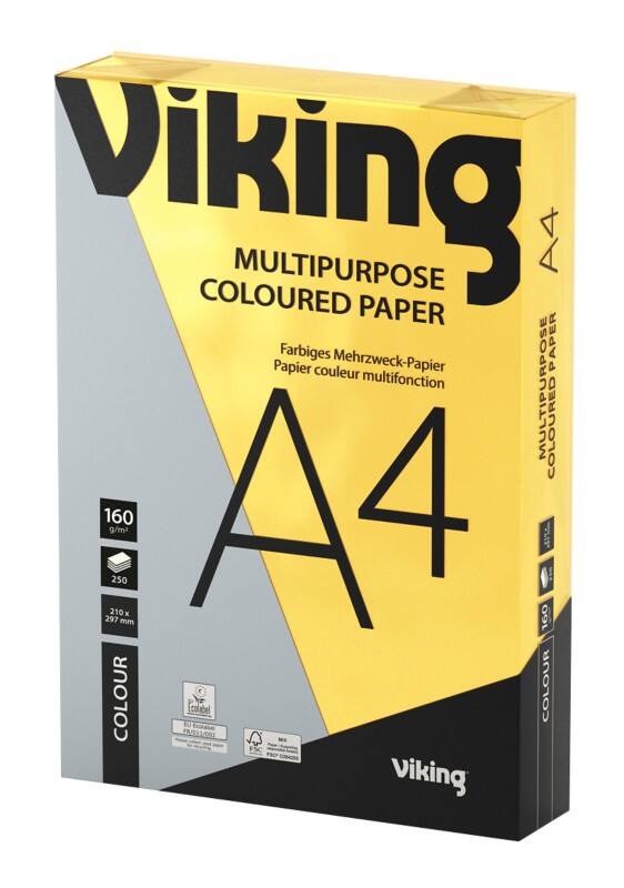 Papier couleur A4 Viking Jaune 160 g/m² Lisse 250 Feuilles