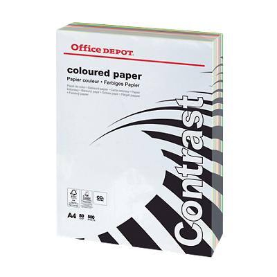 Papier couleur Office Depot A4 Assortiment 80 g/m² Lisse 500 Feuilles