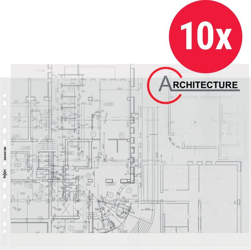 Pochettes perforées Rexel A3 Paysage Granuleux Transparent 80 microns PP (Polypropylène) Ouverture par le haut 11 perforations 22443190 10 unités
