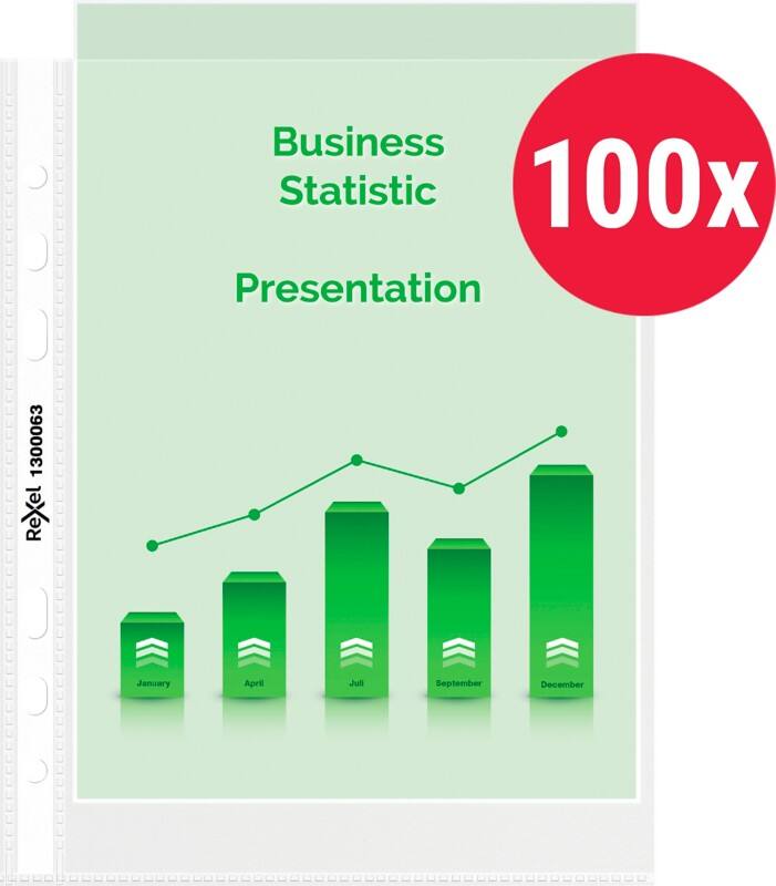 Rexel Top Quality Showtassen A5 Glashelder Transparant 80 micron PP (Polypropeen) Boven 6 Gaten 100 Stuks