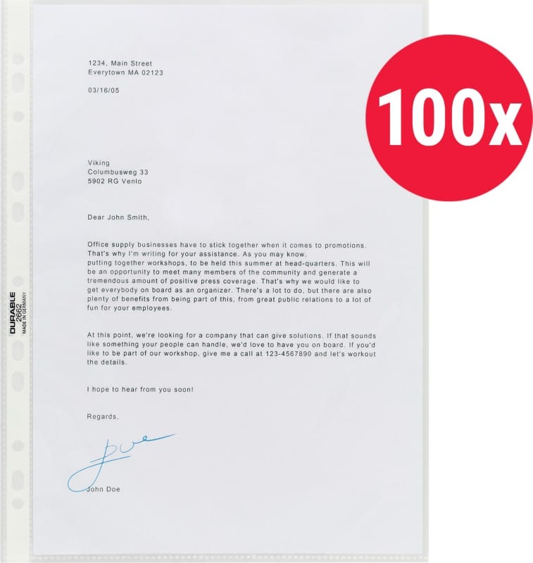 DURABLE Premium Showtassen A4 Glashelder Transparant 60 micron PP (Polypropeen) Boven 11 Gaten 267219 100 Stuks