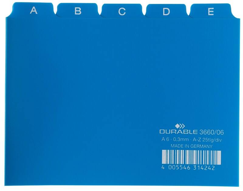 DURABLE 3660-06 Plastic scheidingstabbladen Blauw A6 Plastic 14,8 x 10,5 cm 25 Stuks