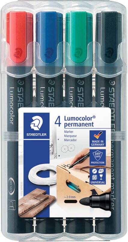 STAEDTLER Lumocolor 352 Permanentmarker Medium Ronde punt - 2 mm Kleurenassortiment Navulbaar 4 Stuks
