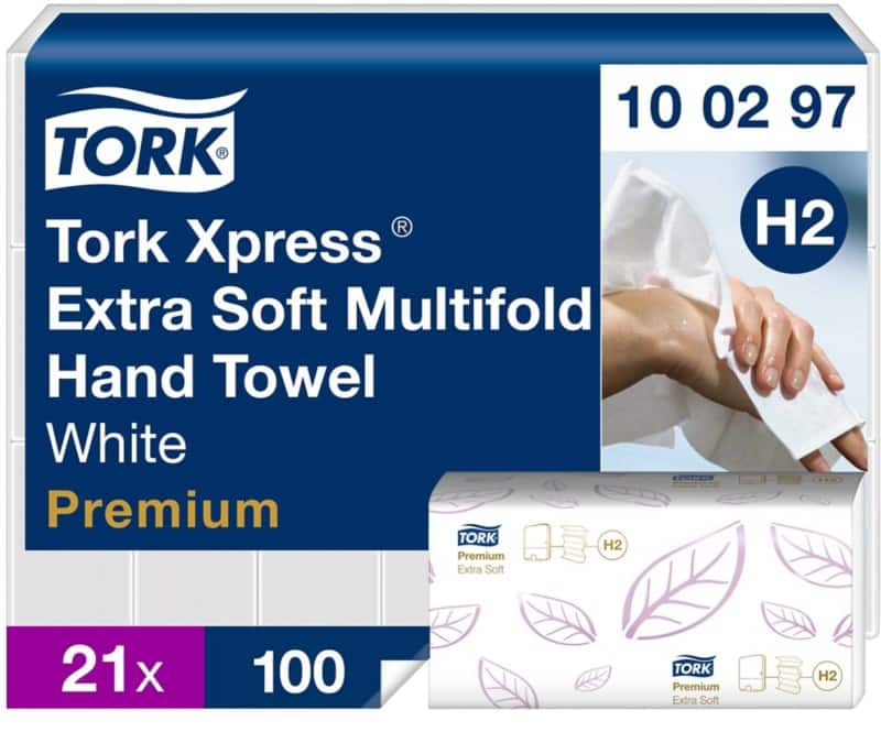 Essuie-mains Tork Xpress Premium  H2 Pliage en M Blanc 2 épaisseurs 100297 21 Unités de 100 Feuilles