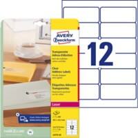 Étiquette universelle Autocollant AVERY Zweckform L4772-25 Imperméable A4 Transparent 99.1 x 42.3 mm 25 Feuilles de 12 Étiquettes