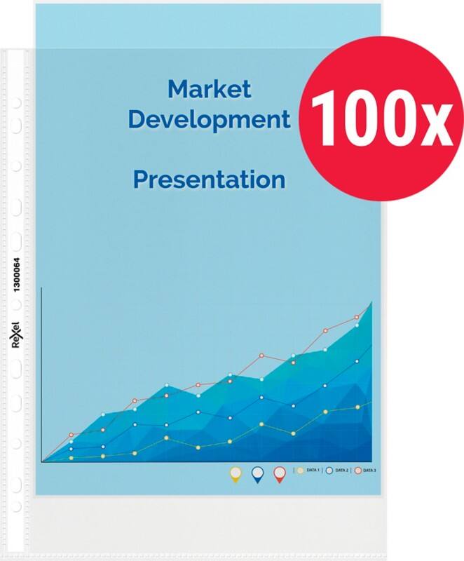 Pochettes perforées Rexel A4 Transparent 80 microns PP (Polypropylène) Ouverture par le haut 11 perforations 1300064 100 unités