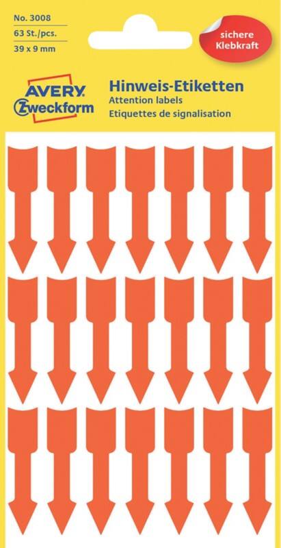 Avery Markeringspunten 3008 Klevend Lichtrood 39 x 9 mm 3 Vellen à 21 Etiketten