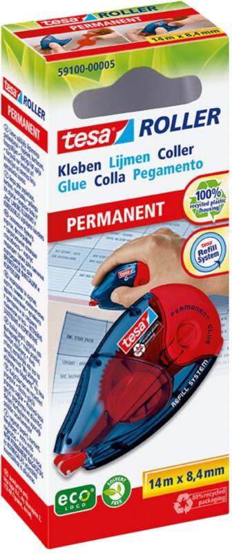tesa Lijmroller tesaroller Permanent Navulbaar 0,84 x 14 cm 59100-00005-00 Blauw, rood 14 m
