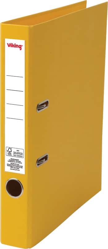 Classeur à levier Viking Étroit A4 50 mm Jaune 2 Anneaux Plastique Mat Portrait