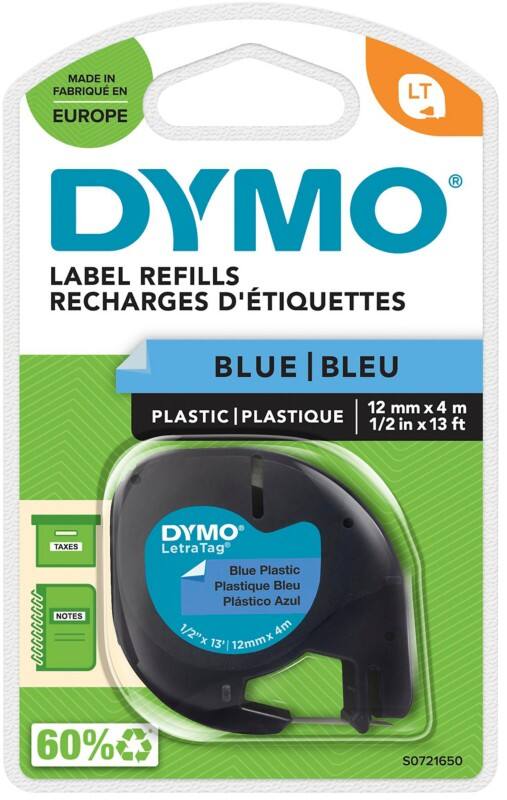 Ruban d’étiquettes LT Dymo S0721650 / 91205 LetraTag d’origine Autocollant Bleu 12 mm x 4 m