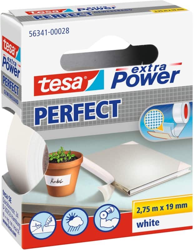 tesa extra Power Textieltape Perfect 19 mm x 2,75 m Wit