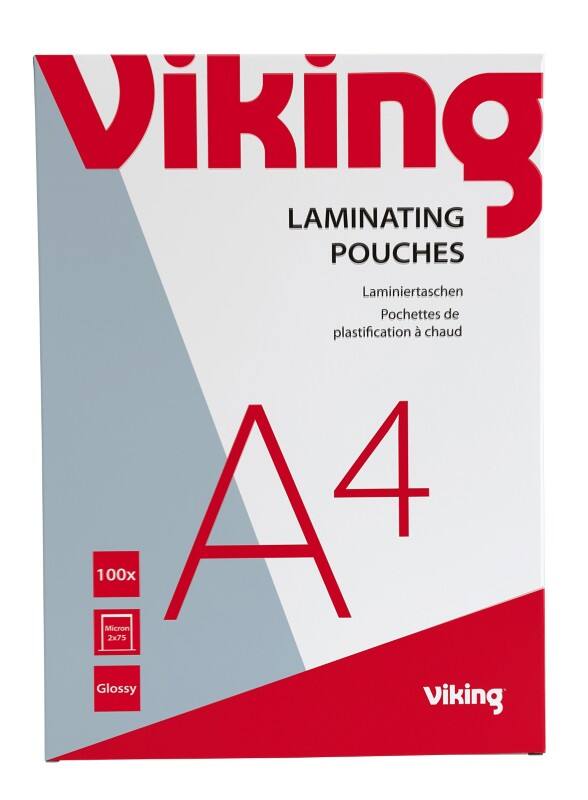 Viking Lamineerhoezen A4 Glanzend 75 (2 x 75 micron) Transparant 100 Stuks 