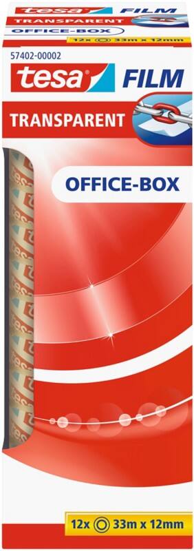 tesa Plakband tesafilm Office-Box 57402 Transparant 12 mm (B) x 33 m (L) PP (polypropeen) 12 Rollen