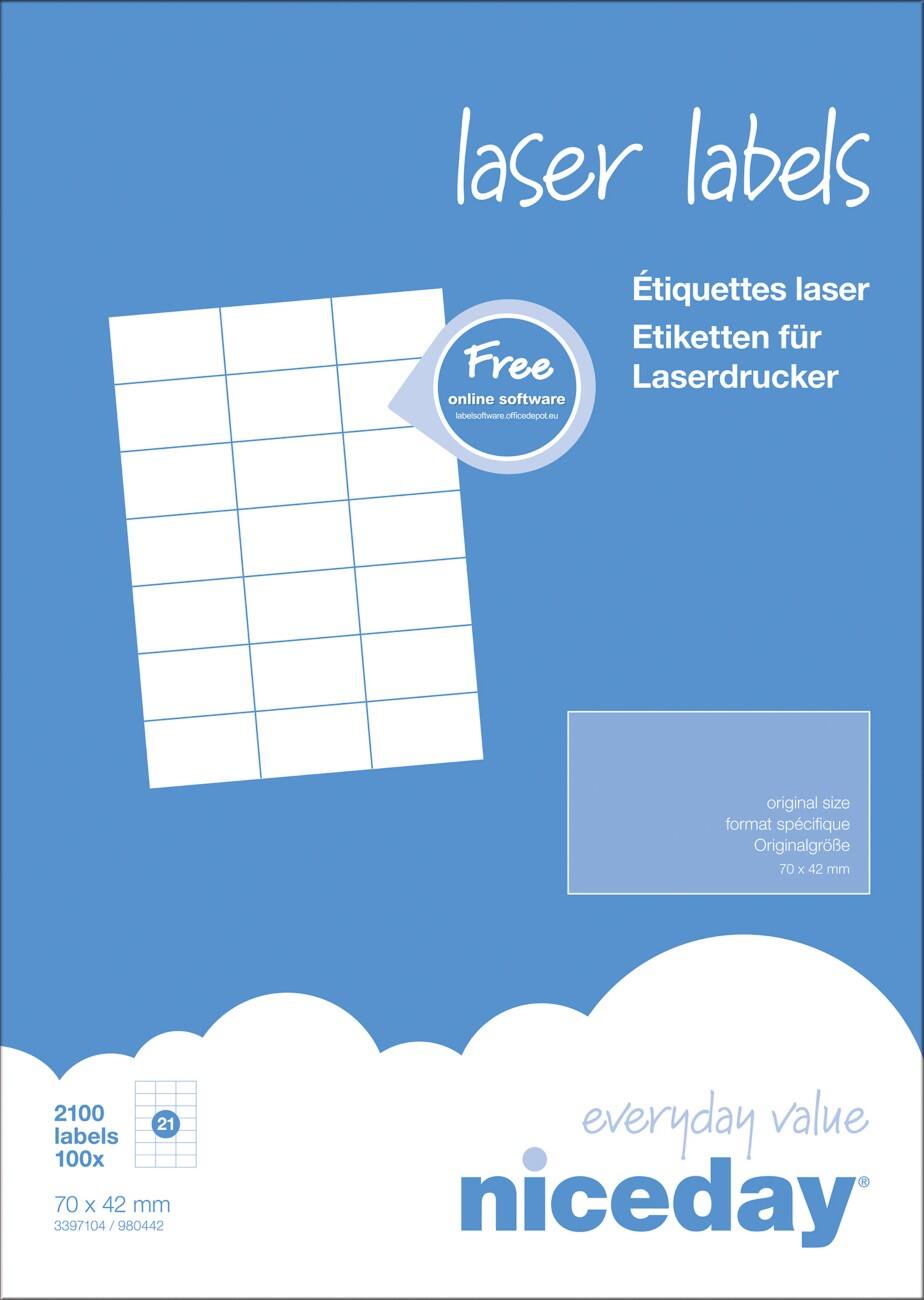 Étiquettes universelles Niceday Coins droits Blanc 70 x 42 mm 100 Feuilles