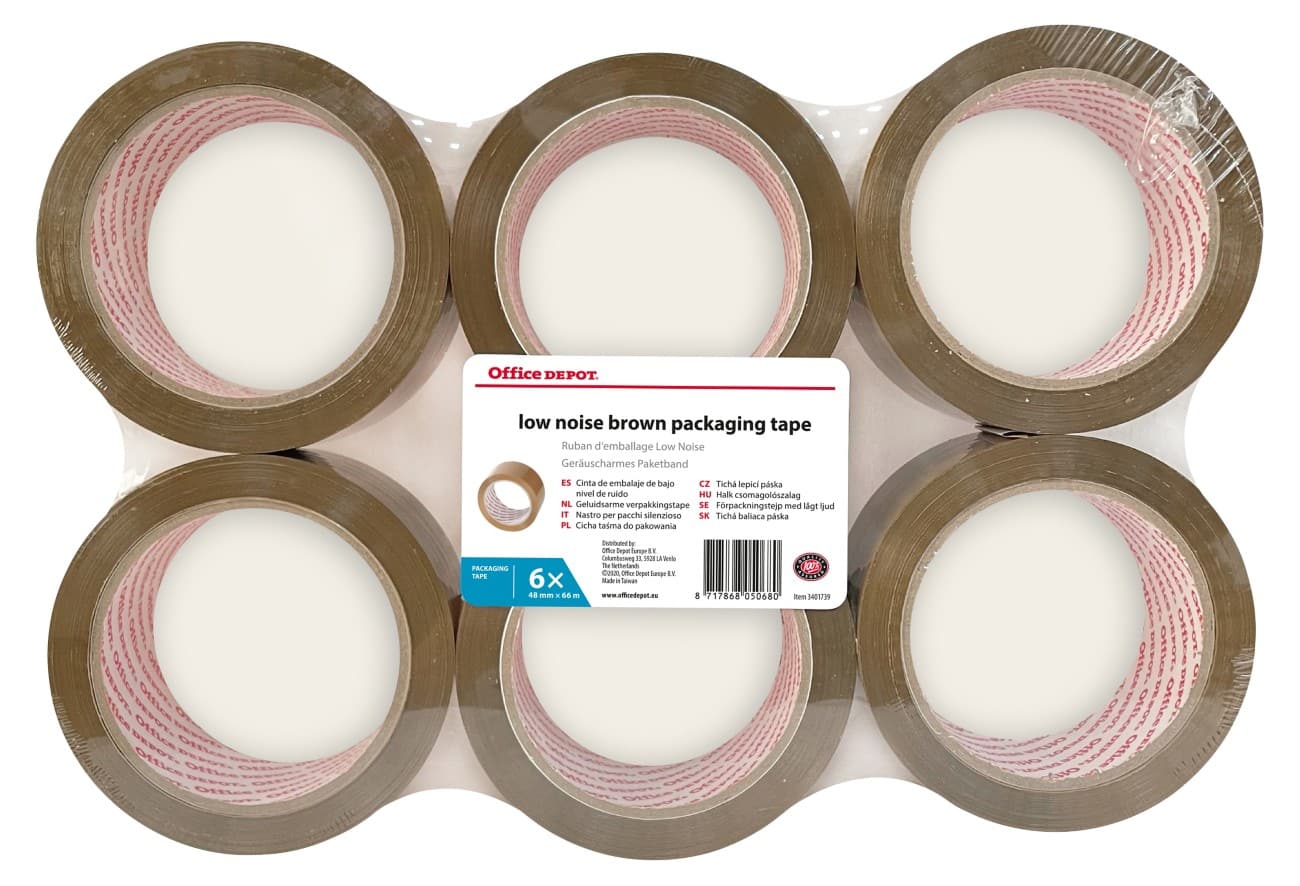 Ruban adhésif d’emballage Office Depot 48mm x 66m Marron 6 rouleaux