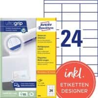 AVERY Zweckform Ultragrip Etiketten 3664 Klevend A4 Wit 70 x 33,8 mm  100 Vellen à 24 Etiketten