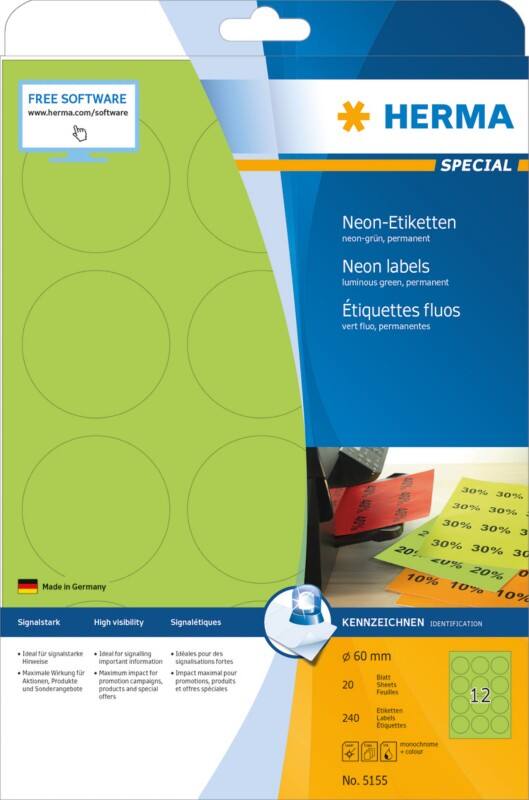 Étiquettes de couleur HERMA 5155 20 Feuilles de 12 Étiquettes 20 Feuilles de 12 Étiquettes