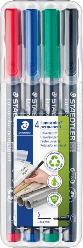 STAEDTLER Lumocolor 311 Overheadmarker 97% gerecycleerd Extra Fijn Viltstift 0,4 mm Kleurenassortiment Navulbaar 4 Stuks