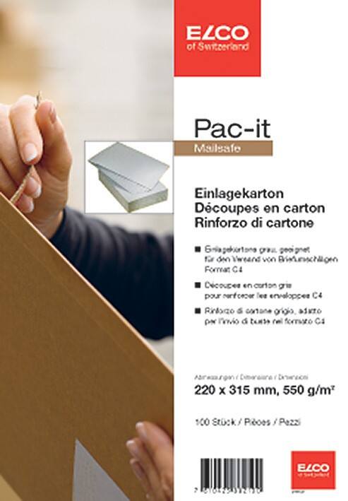 Carton de renfort Elco Pac-it 220 (l) x 315 (H) mm Gris 100 Unités