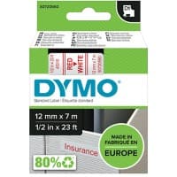 Dymo D1 S0720550 / 45015 Authentiek Labeltape Zelfklevend Rood op wit 12 mm x 7m