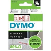 DYMO D1 Etiketteertape Authentiek 45015 S0720550 Zelfklevend Rood op Wit 12 mm x 7 m