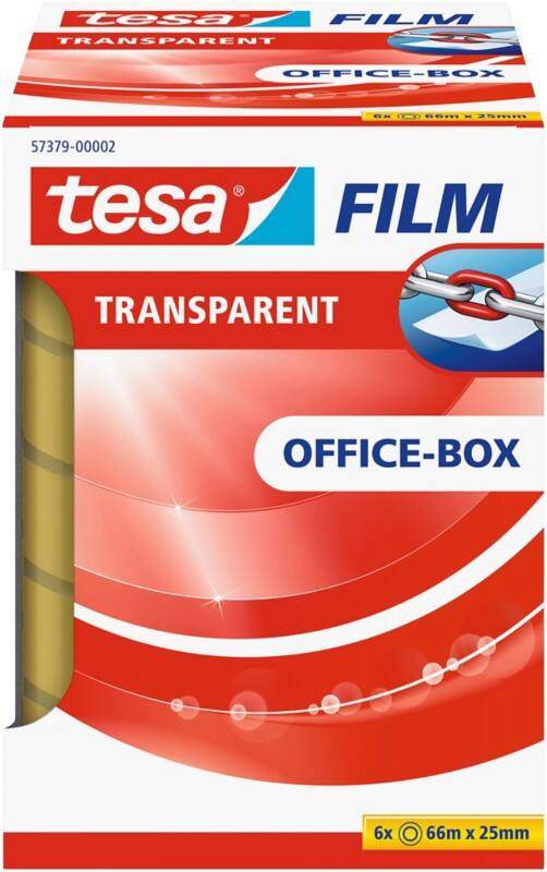 tesa Plakband tesafilm Office-Box 57379 Transparant 25 mm (B) x 66 m (L) Laag Geluidsniveau 6 Rollen