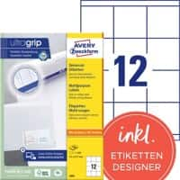 Étiquettes universelles AVERY Zweckform 3661 Ultragrip Blanc A4 70 x 67,7 mm 100 Feuilles de 12 Étiquettes