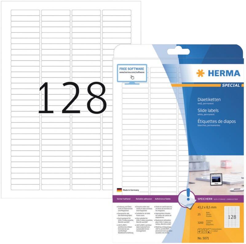 Étiquettes HERMA Superprint adhésif A4 Blanc 43.2 x 8.5 mm 25 Feuilles de 128 Étiquettes