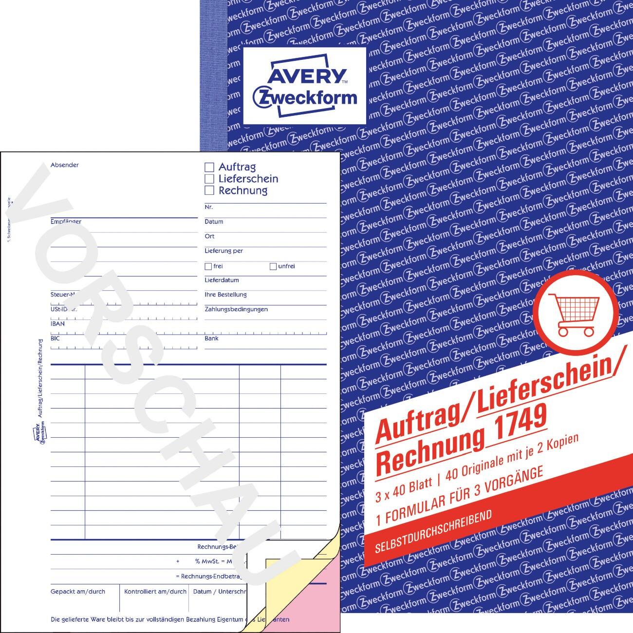 AVERY Zweckform 1749 Leveringsfactuur bestelling Wit, geel, roze A5 54 g/m² 40 Vellen