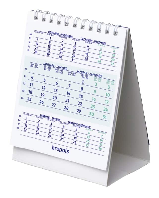 Brepols Kalender 2026 3 Maanden per pagina Engels 10,5 (B) x 0,4 (D) x 13 (H) cm Wit
