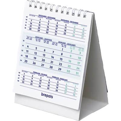 Calendrier de bureau Brepols Table Top Calendar 2024 3 Mois par page Blanc Anglais