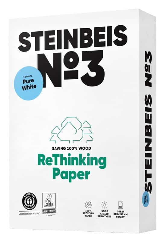 Papier imprimante Steinbeis Pure No.3 A4 100% Recyclé 80 g/m² Lisse Blanc 500 Feuilles