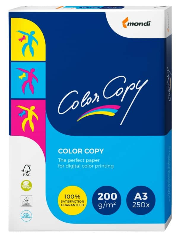 Papier imprimante Mondi A3 Color Copy Blanc 200 g/m² Lisse 250 Feuilles