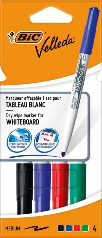 Marqueur pour tableau blanc BIC Velleda 1741 Non permanent Assortiment Moyen Ogive 1 - 51% Recyclé 4 Unités