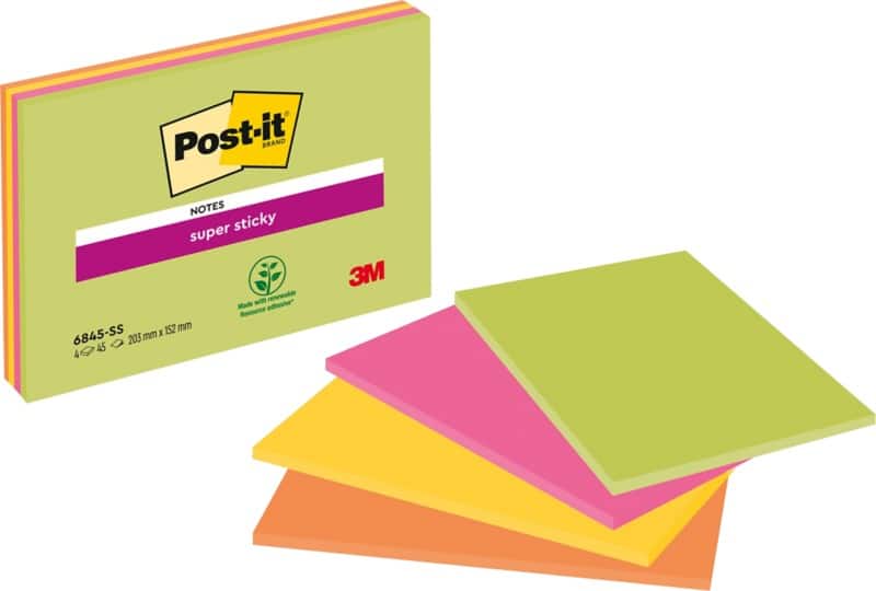 Post-it Meeting Super Sticky Notes 203 x 152 mm Kleurenassortiment Rechthoekig Blanco 4 Stuks à 45 Vellen