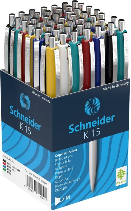 Stylo-bille Schneider K15 Rétractable Bleu 0,5 mm Moyen Bille Rechargeable 50 Unités