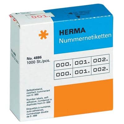 HERMA 4886 Numerieke Etiketten 0-999 Rechthoekig Dubbelzijdig klevend Rood 10x22 mm 2000 Etiketten per pak