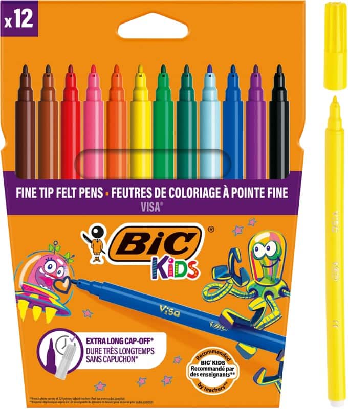 Stylo-feutre BIC Visa Pointe ronde Assortiment 12 Unités