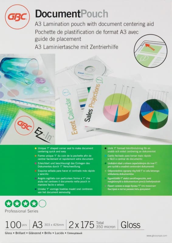 GBC Document Lamineerhoezen A3 Glanzend 175 micron (2 x 175) Transparant 100 Stuks
