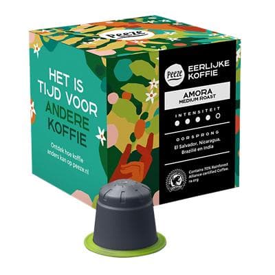 Capsules de café Peeze Amora-Medium Roast Certifié Rainforest Alliance 10 Unités de 9 g